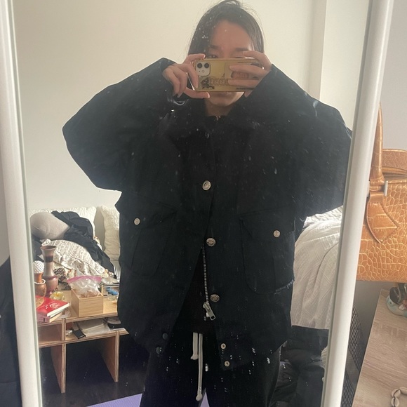 Vintage Navy Military-style Jacket with Fur Collar - Picture 6 of 7